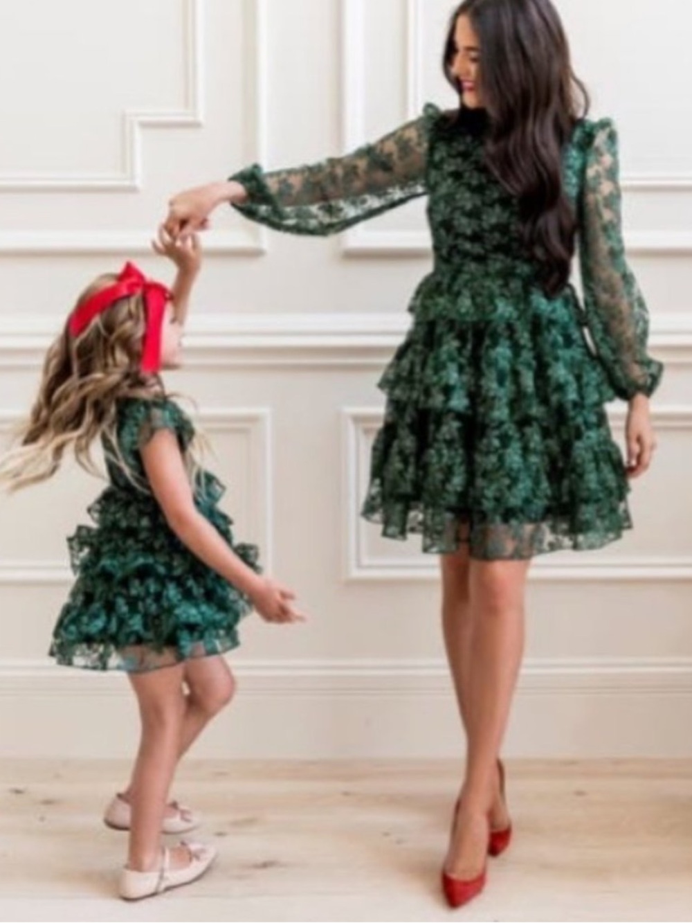 Mommy and me Rachel Parcell Green Floral Tiered Ruffle Dress